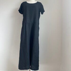 Vivid 100% Linen Lagenlook Midi Dress Black Size M